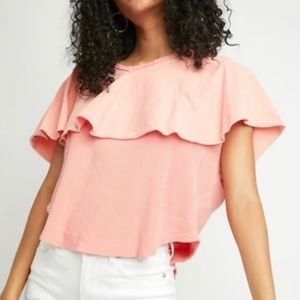 Free People Girl Talk Ruffle top Tee Shirt Sunny Peach Large